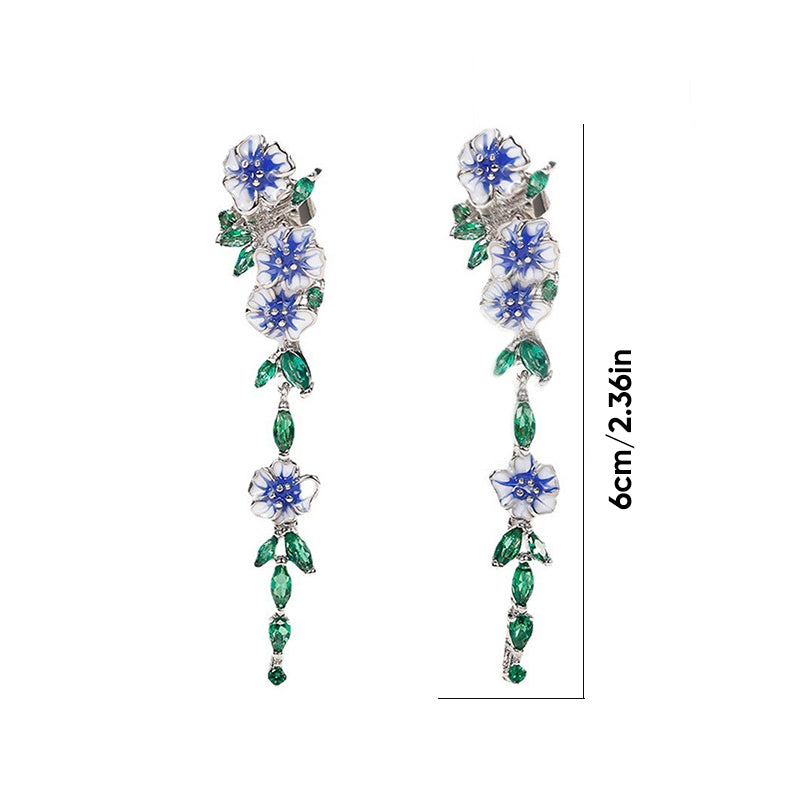 BLUE FLOWER CHAIN EARRINGS