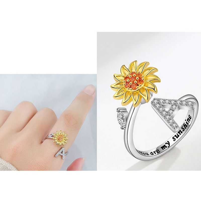 Sunflower Letter Adjustable Ring For Daughter/Granddaughter