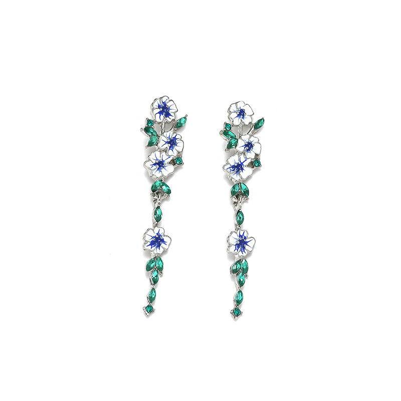 BLUE FLOWER CHAIN EARRINGS